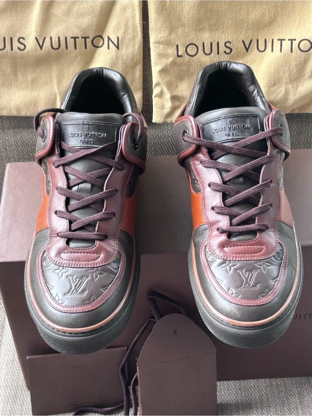 Louis Vuitton Men's vintage Leather Sneakers in Burgundy and Brown